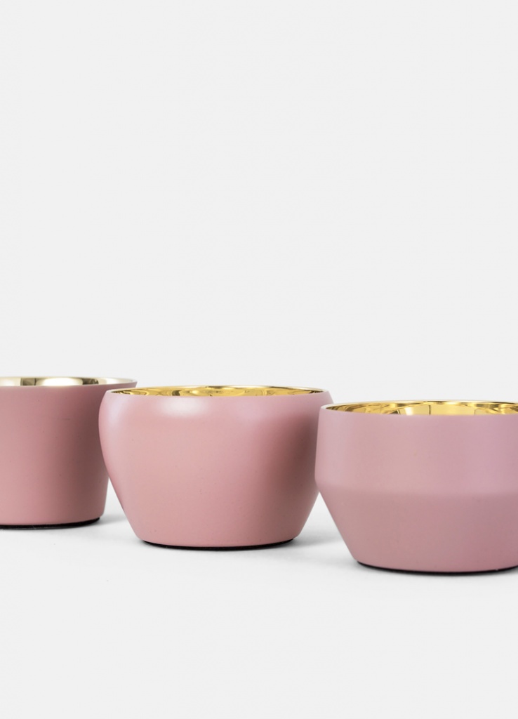 Skultuna Kin Ljuslykta 3-pack Brass/Dusty pink